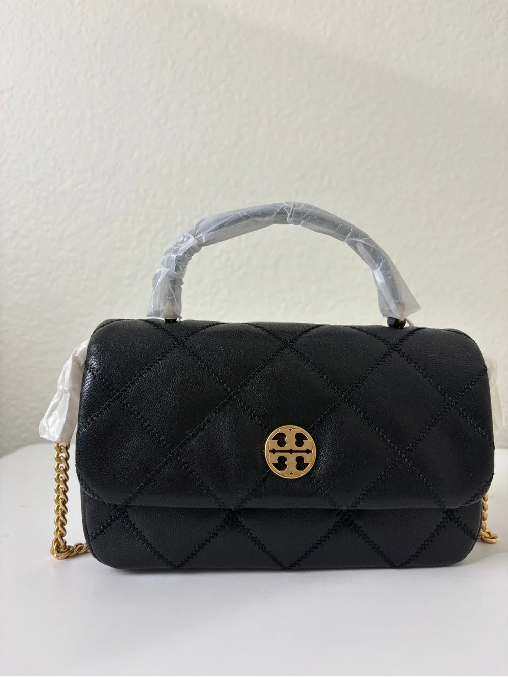 Tory Burch Black Quilted Leather Crossbody with Gold Hardware